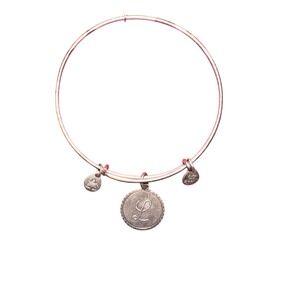 Alex and Ani Initial L Charm Bangle Bracelet Silver Tone Expandable